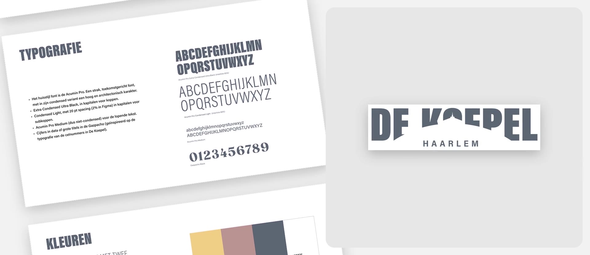Logo, typografie en kleuren van de nieuwe huisstijl van De Koepel Haarlem