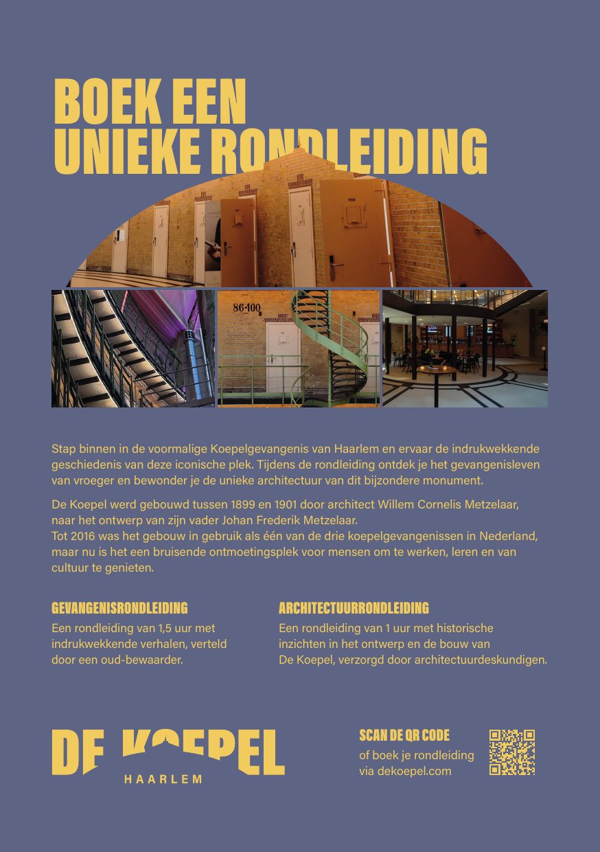 Achterkant flyer rondleidingen: boek een unieke rondleiding