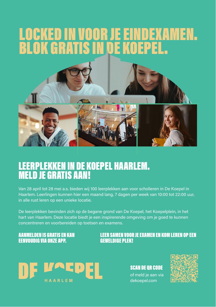 Flyer leerplekken in De Koepel: locked in voor je eindexamen