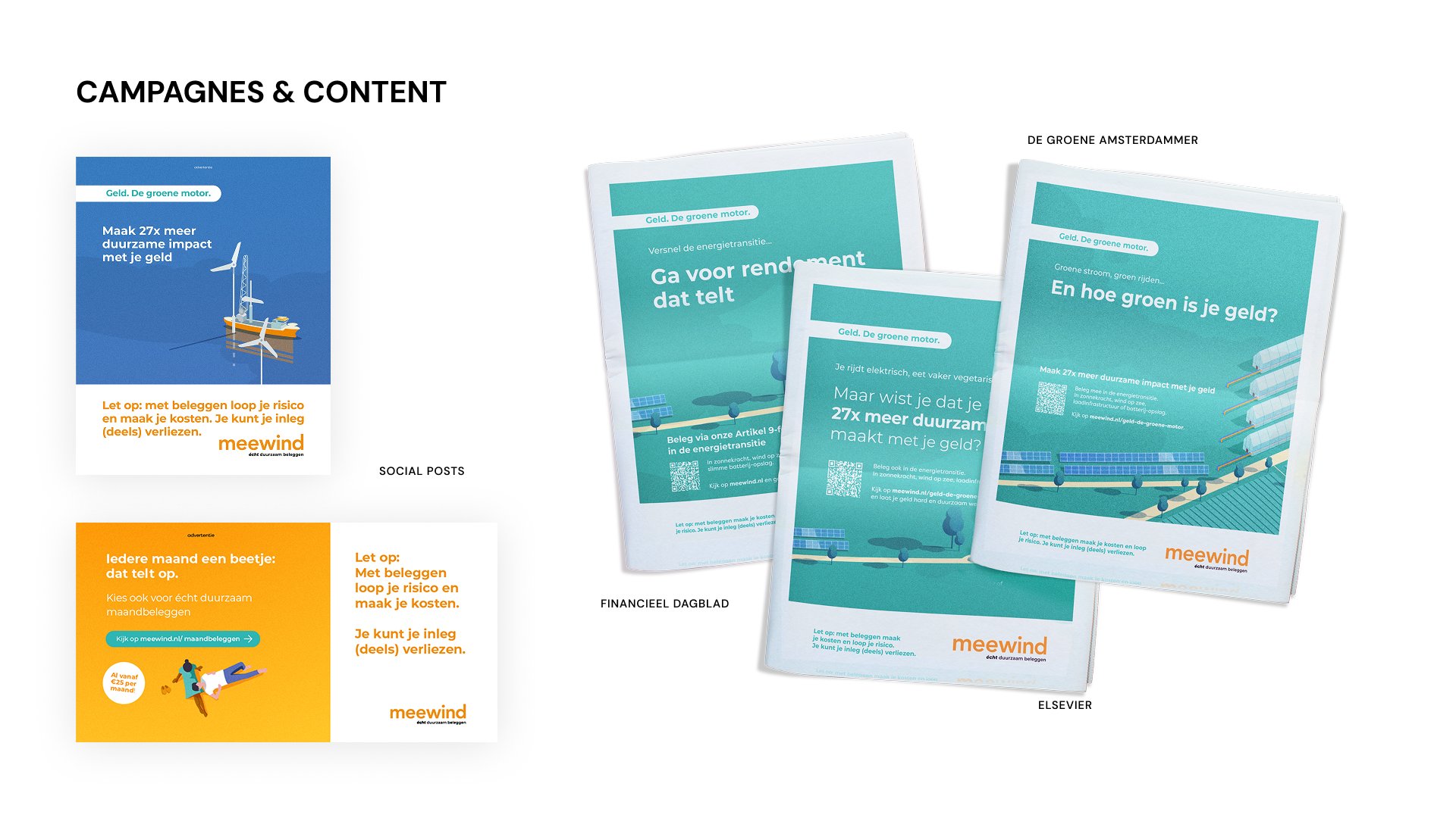 Flyers en campagnemiddelen van Meewind over investeren in groene energie