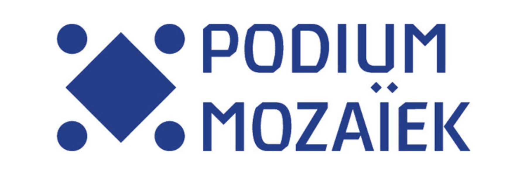Logo van Podium Mozaïek opgebouwd uit tegels