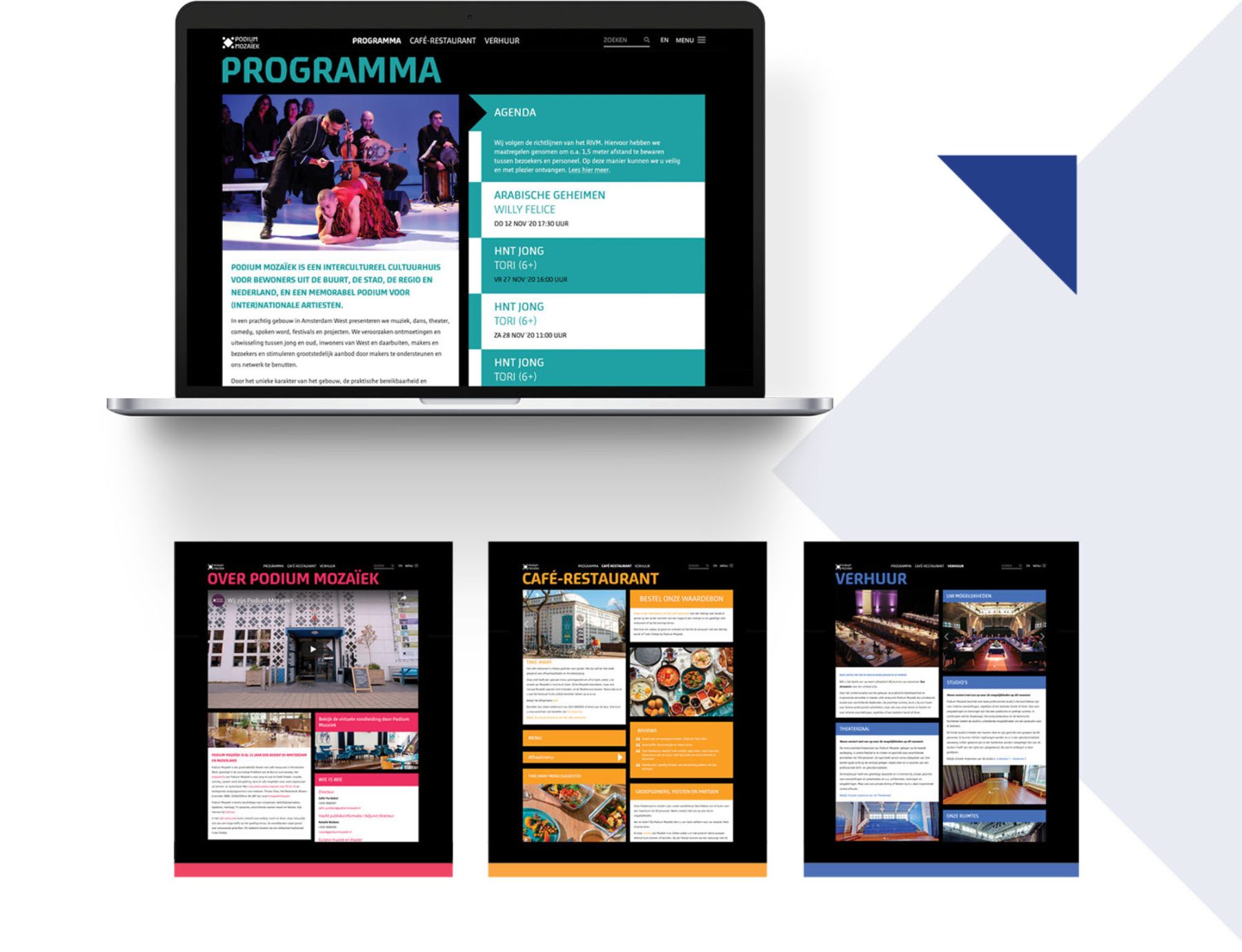Website van Podium Mozaïek op laptop en tablets