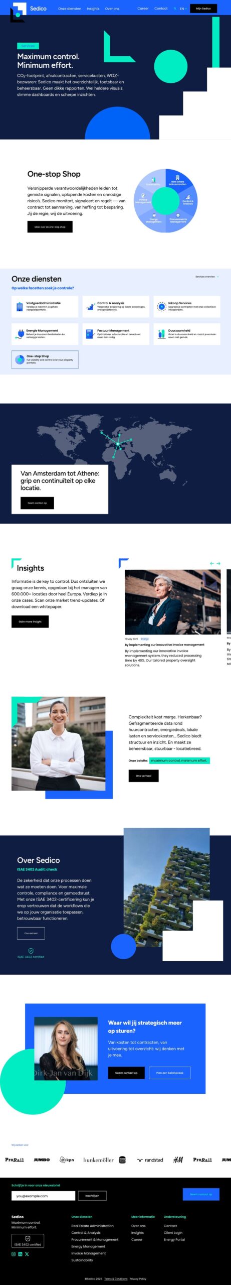 De dienstenpagina van sedicogroup.com, scrollend van boven naar beneden